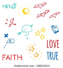 Hand drawn doodle style sketches on Love theme.