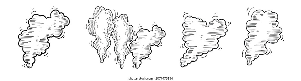 Hand Drawn Doodle Style Smoke design Elements. Smoke Design Elements. Retro style cloud smoke objects.
