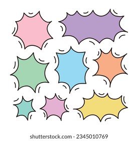 Hand drawn doodle style speech bubble illustration. A simple speech bubble frame drawn with colorful colors and lines.