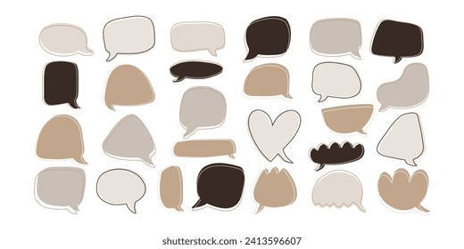 Se organizan burbujas de habla con estilo de doodle dibujadas a mano. Cita, conversación, diálogo. Ilustración vectorial.