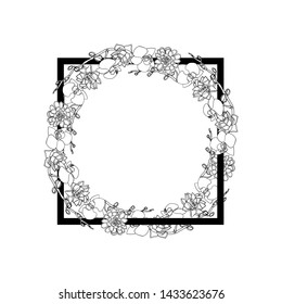 Hand drawn doodle style succulent and orchid flowers 
wreath. floral design element. isolated on white background. stock vector illustration