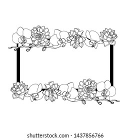 Hand drawn doodle style succulent and orchid flowers rectangle,wreath. floral design element. isolated on white background. stock vector illustration