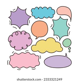 Hand drawn doodle style talk speech bubble illustration. Colorful, cute, and simple speech bubbles.