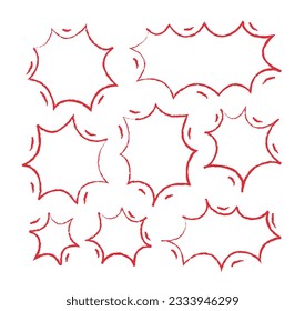 Dibujo manual estilo plática chispa ilustración de burbuja. Ilustración dibujada con lápices de colores rojos.