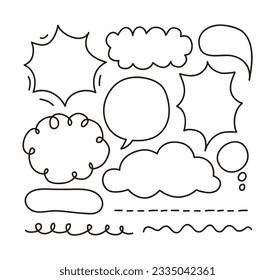 Hand drawn doodle style talk speech bubble illustration. cute, and simple speech bubbles.