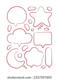Hand drawn doodle style talk speech bubble illustration. Illustration drawn with red crayons.