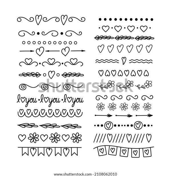 Hand drawn doodle style text dividers elegant\
set, vector illustration, decorative floral vintage borders, design\
elements for book, card,\
invitation