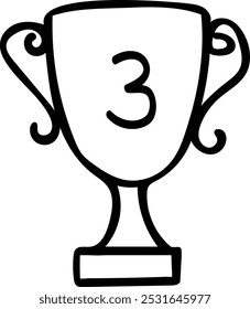 Troféu de Terceiro Lugar de Estilo Doodle desenhado à mão