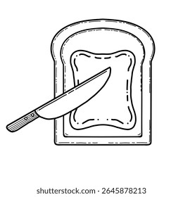 Hand drawn doodle style toast with knife and spread outline