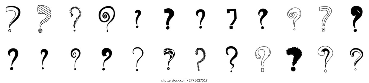 Hand drawn doodle style uncertainty confusion asking questions concept. Question Mark icon design icon set, vector illustration.