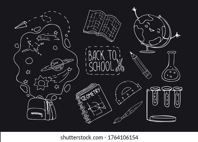 Hand drawn doodle style vector illustration Back to school. Education concept. Design for decorating a card, gift, printing wrapping paper, poster, t-shirt