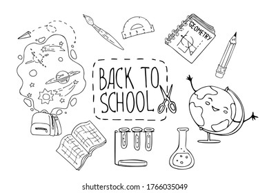 Hand drawn doodle style vector illustration Back to school. Education concept. Design for decorating a card, gift, printing wrapping paper, poster, t-shirt
