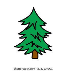 Hand drawn doodle style vector Christmas tree, isolated on white background.