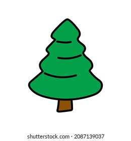 Hand drawn doodle style vector Christmas tree, isolated on white background.