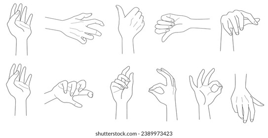 Hand drawn Doodle style Vector Illustration. Realistic hand gestures shapes