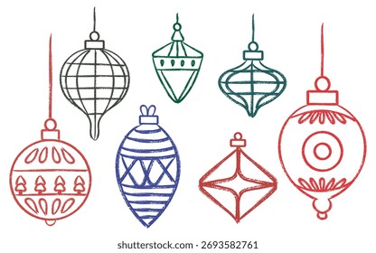 Handgezeichnete Doodle Stil Vektor Set Vintage Weihnachtsbälle