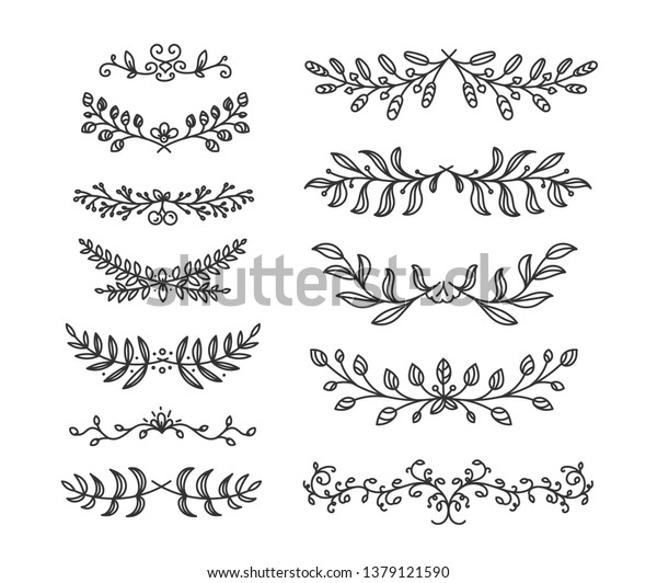 Hand drawn doodle style vector borders\
elements isolated on white\
background