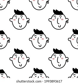 Handgezeichnetes jugendliches Gesicht im Doodle-Stil. Trendy Schwarz-Weiß-Vektorgrafik.