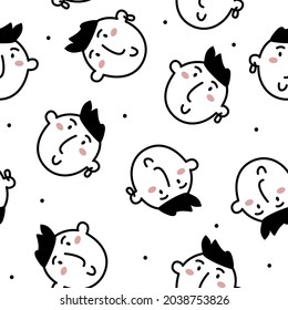 Hand drawn doodle style young man face. Trendy black and white vector illustration.