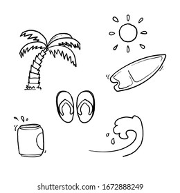 hand drawn doodle summer element illustration with cartoon style vector isolated