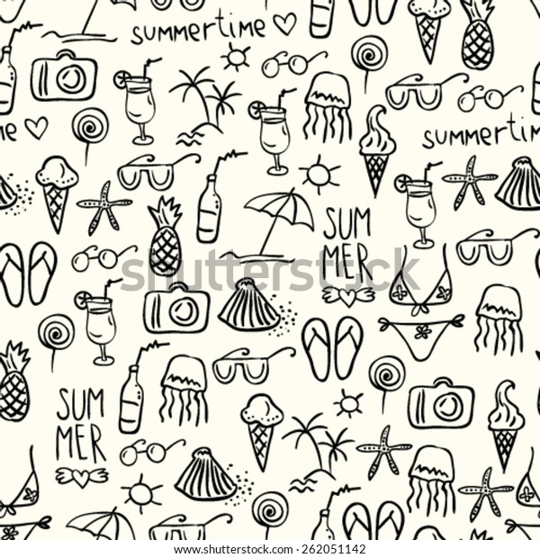 Hand Drawn Doodle Summer Icons Seamless Stock Vector (Royalty Free ...