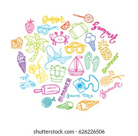 Hand drawn doodle summer illustration.