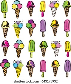 hand drawn doodle summer illustration with ice-cream