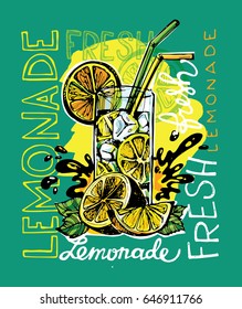 Hand drawn doodle summer illustration with lemonade. Summer drink