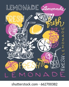 Hand drawn doodle summer illustration with lemonade. Summer drink