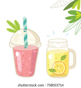 hand drawn doodle summer lemonade and smoothy juice 