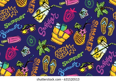 Hand drawn doodle summer pattern
