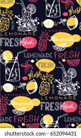 Hand drawn doodle summer pattern with lemonade. Summer drink background
