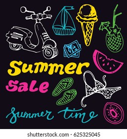 Hand drawn doodle summer set. Vector illustration