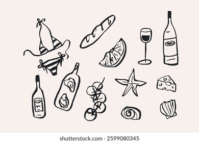 Hand drawn doodle summer vacation elements