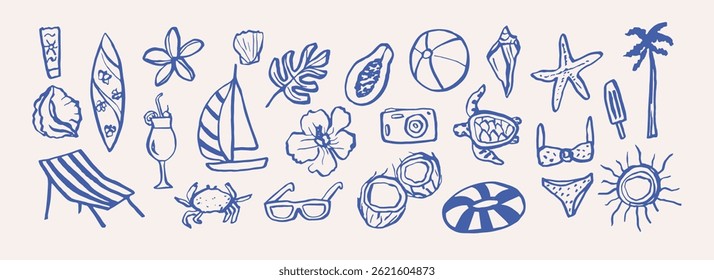 Hand drawn doodle summer vacation elements