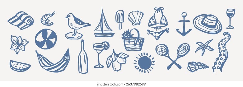 Hand drawn doodle summer vacation elements