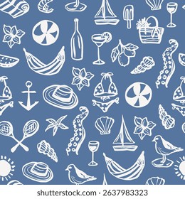 Hand drawn doodle summer vacation seamless pattern