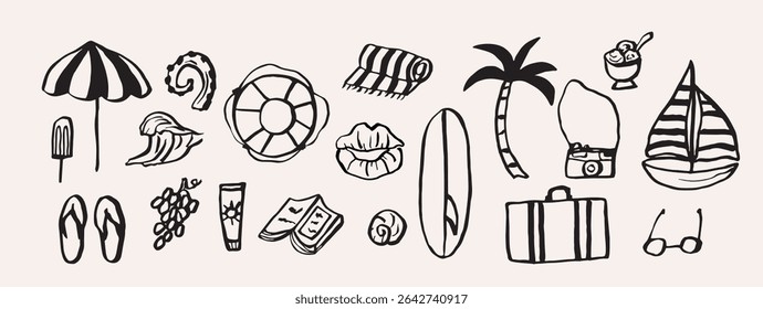 Hand drawn doodle summer vacation collection