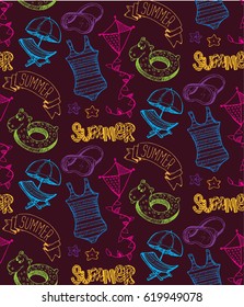 Hand drawn doodle  summer vector pattern. summer background. 