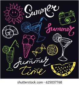Hand drawn doodle summer vector set. Vector illustration.