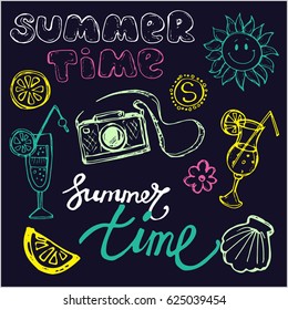 Hand drawn doodle summer vector set. Vector illustration.