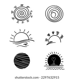 Hand drawn doodle sun. Design element. vector illustration.