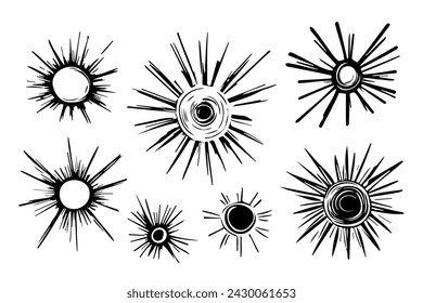 Handgezeichnete Doodle-Sonne. Design-Element. Vektorgrafik.