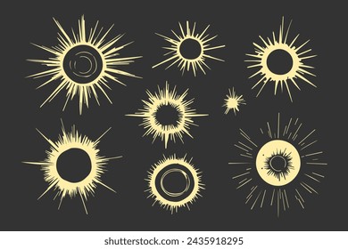 Dibujado a mano garabato sol. Elemento de diseño. ilustración vectorial.