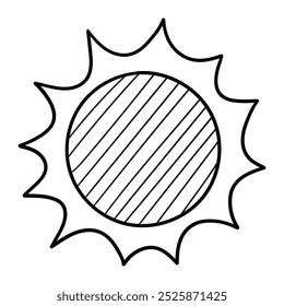 Sol de rabiscar desenhado à mão isolado em um fundo branco. Ilustração vetorial.