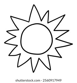 Hand drawn doodle sun isolated on a white background. Vector illustration.