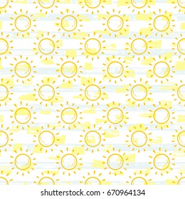 Hand drawn doodle Sun Vector Seamless pattern. Background for kids