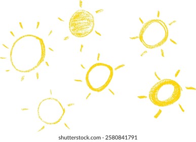 hand drawn doodle suns isolated on white background. Set of funny sun icon. Vector illustration