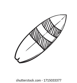 hand drawn doodle surfboard illustration with cartoon style vector