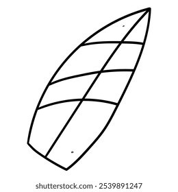 Surfboard desenhado à mão doodle isolado no fundo branco. Ilustração vetorial.